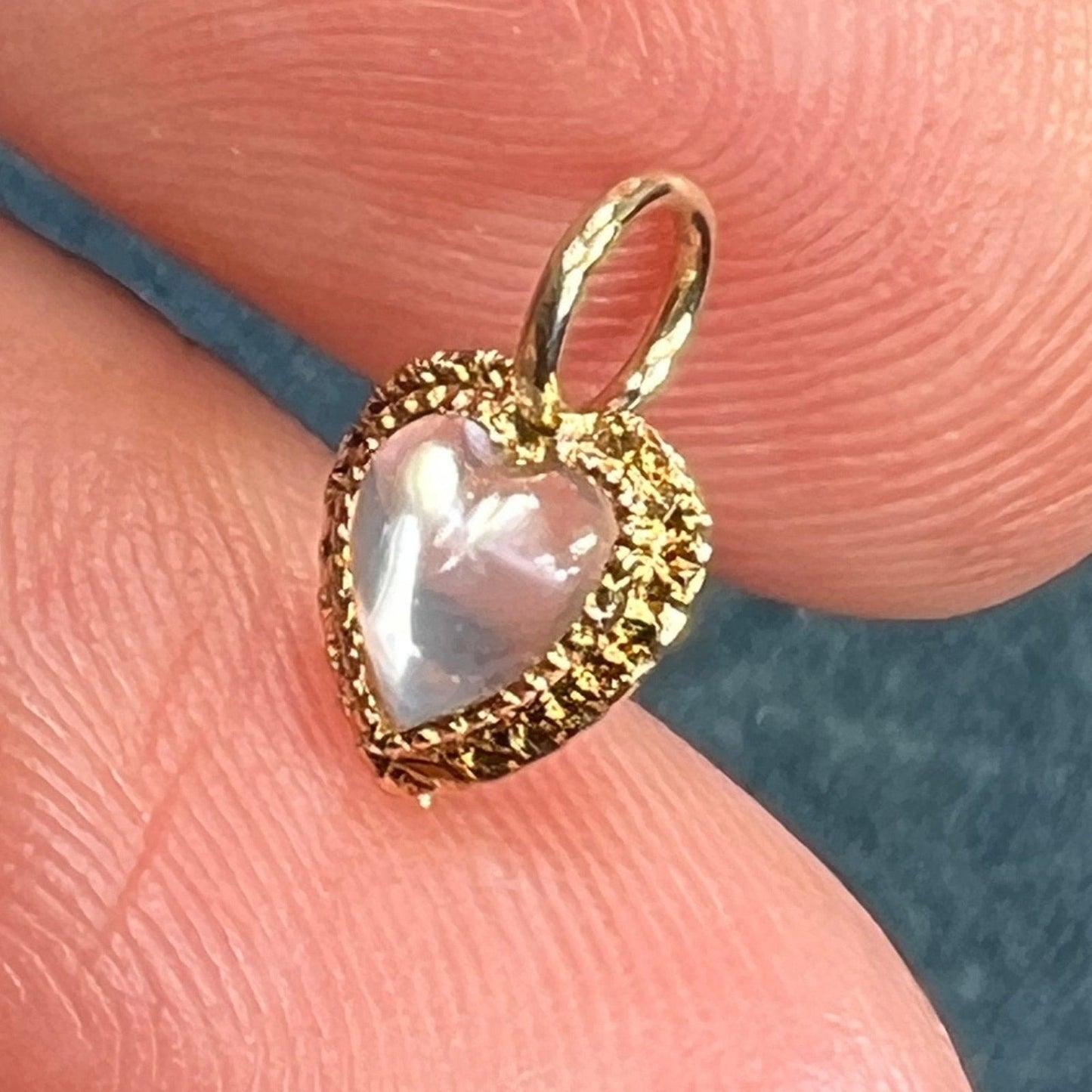 14k Yellow Gold Moonstone Antique Heart Pendant. TINY!