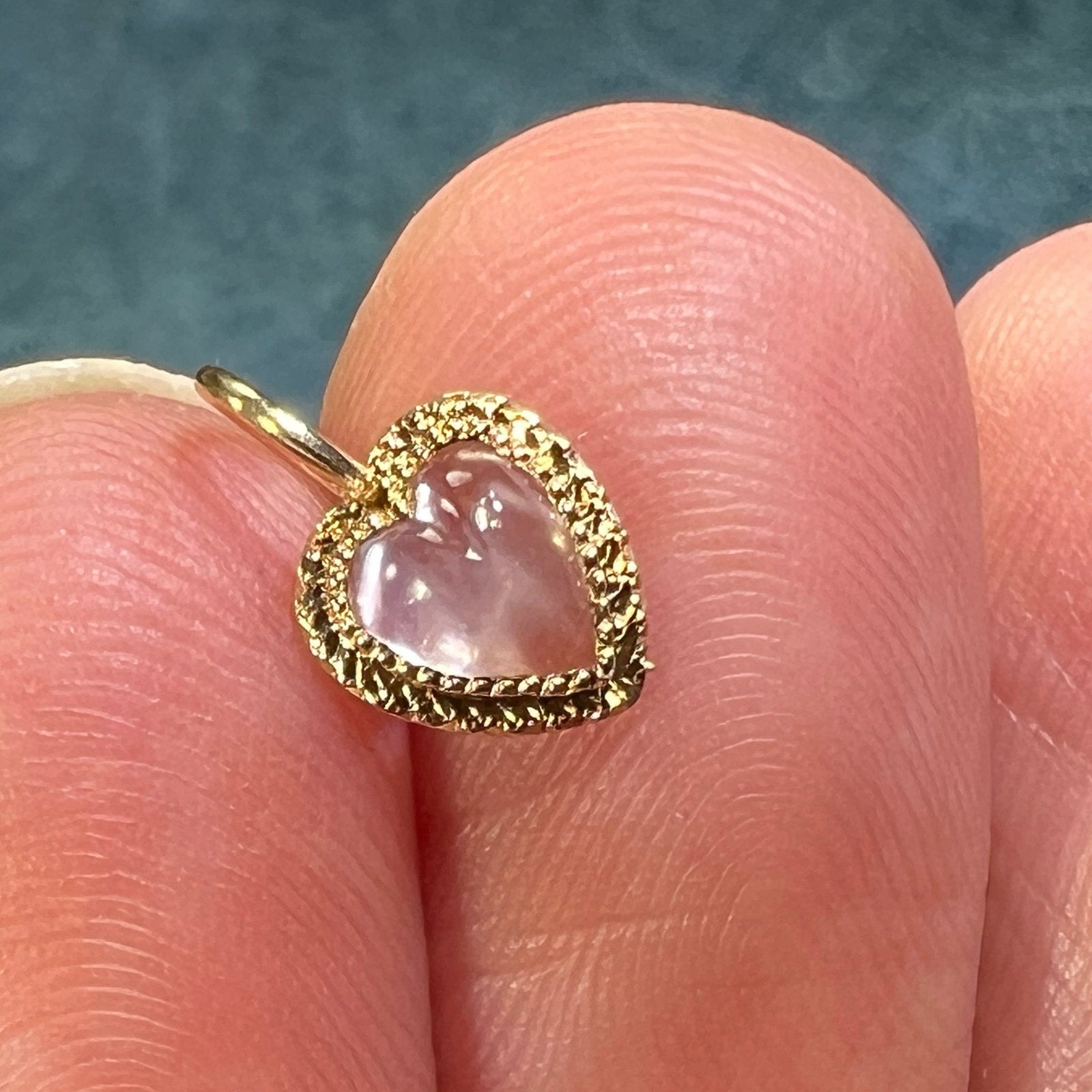 14k Yellow Gold Moonstone Antique Heart Pendant. TINY!