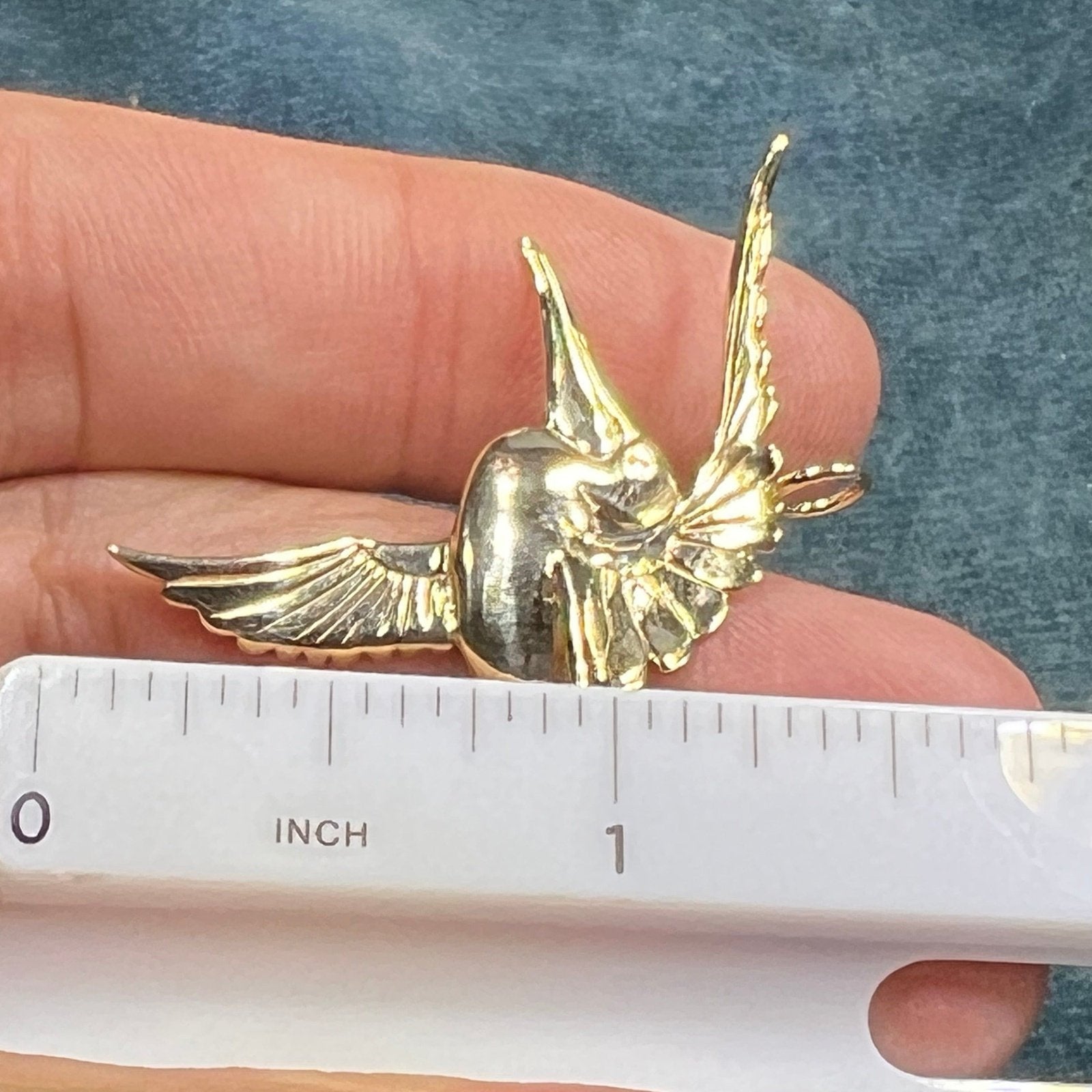 14k Yellow Gold PELICAN in Flight Pendant. Hand-Crafted. 1.5"