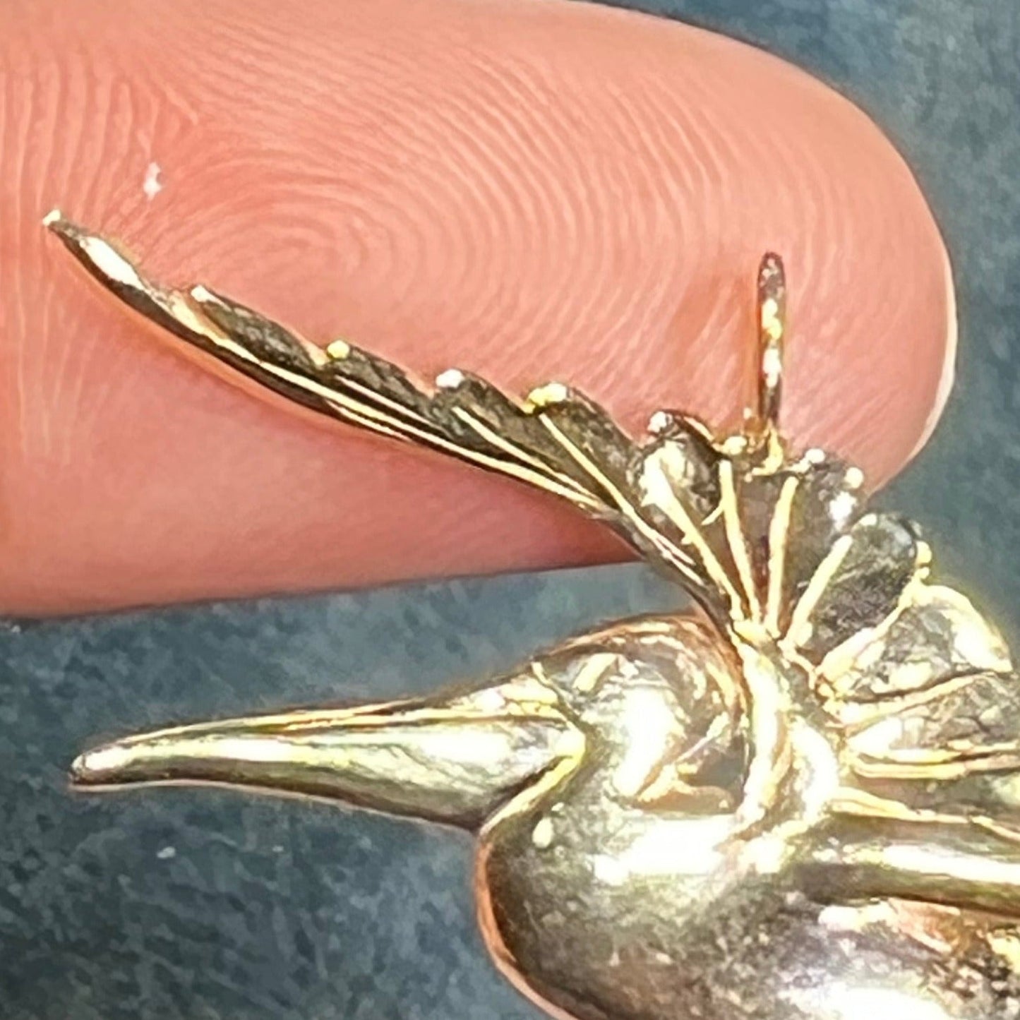 14k Yellow Gold PELICAN in Flight Pendant. Hand-Crafted. 1.5"