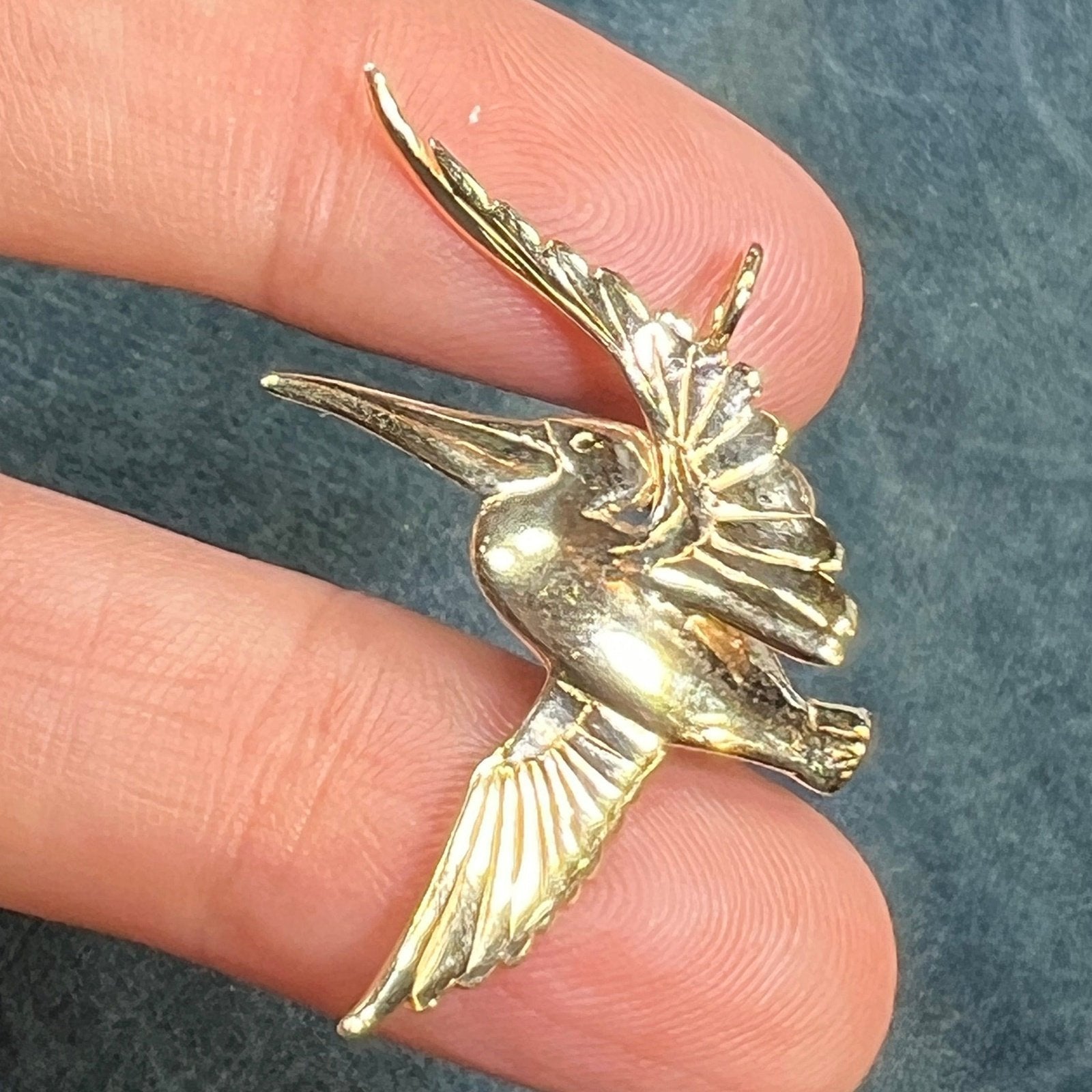 14k Yellow Gold PELICAN in Flight Pendant. Hand-Crafted. 1.5"