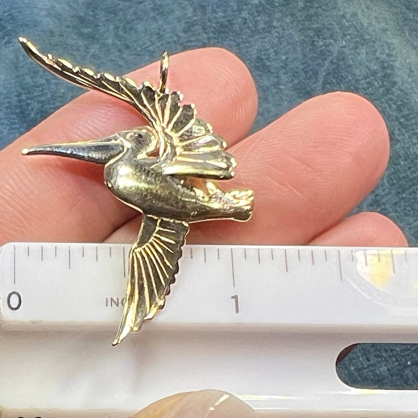 14k Yellow Gold PELICAN in Flight Pendant. Hand-Crafted. 1.5"