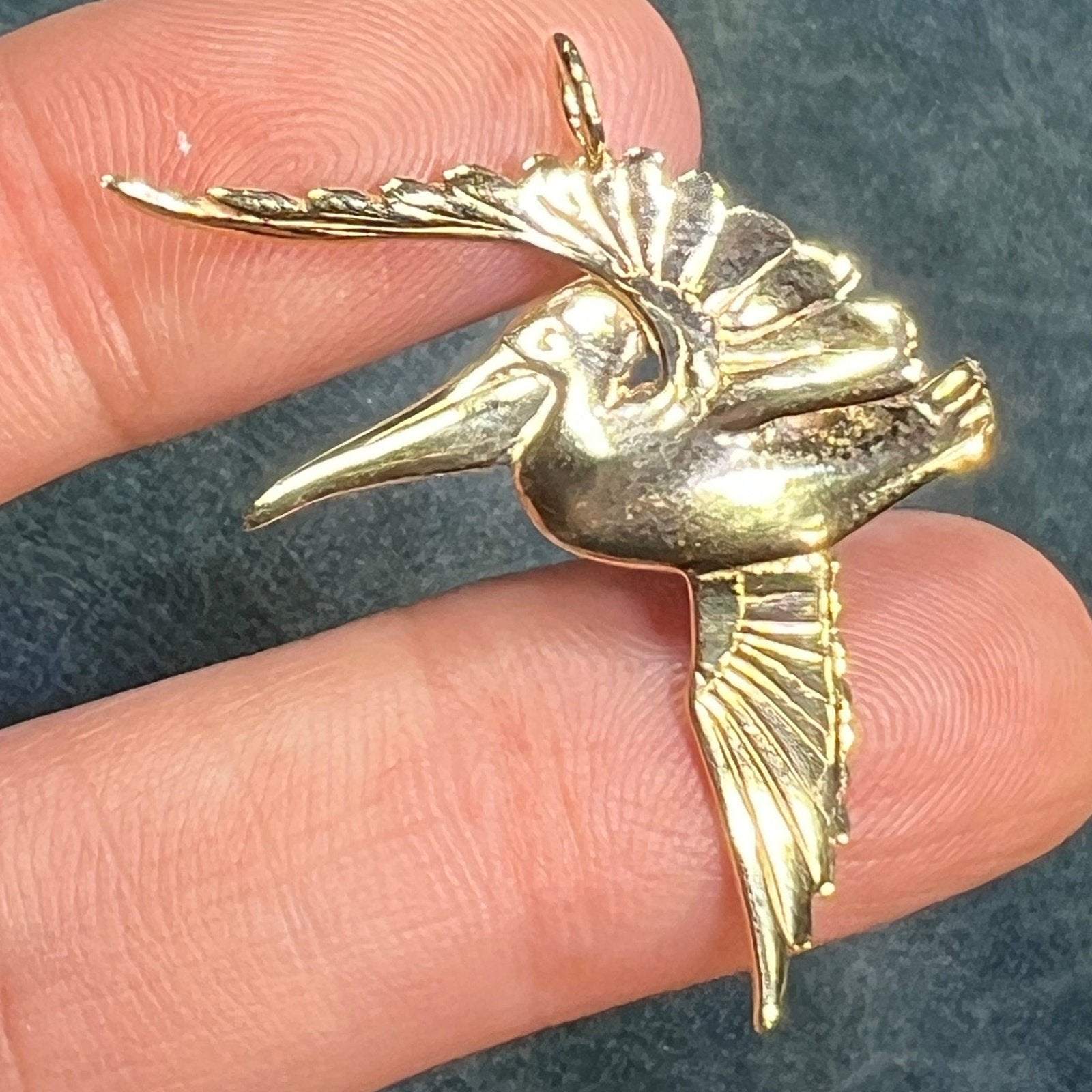 14k Yellow Gold PELICAN in Flight Pendant. Hand-Crafted. 1.5"