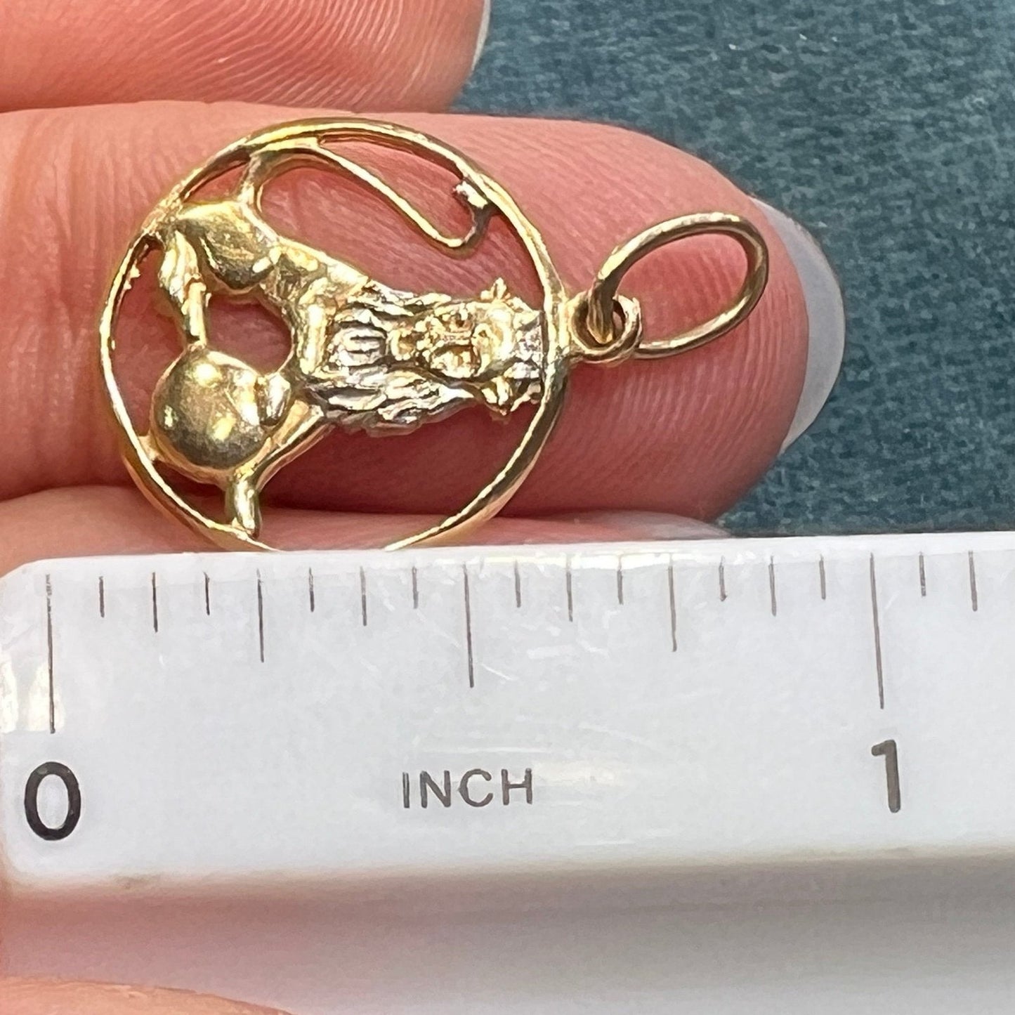 14k Yellow Gold Regal LION Leo Circle Pendant. Antique