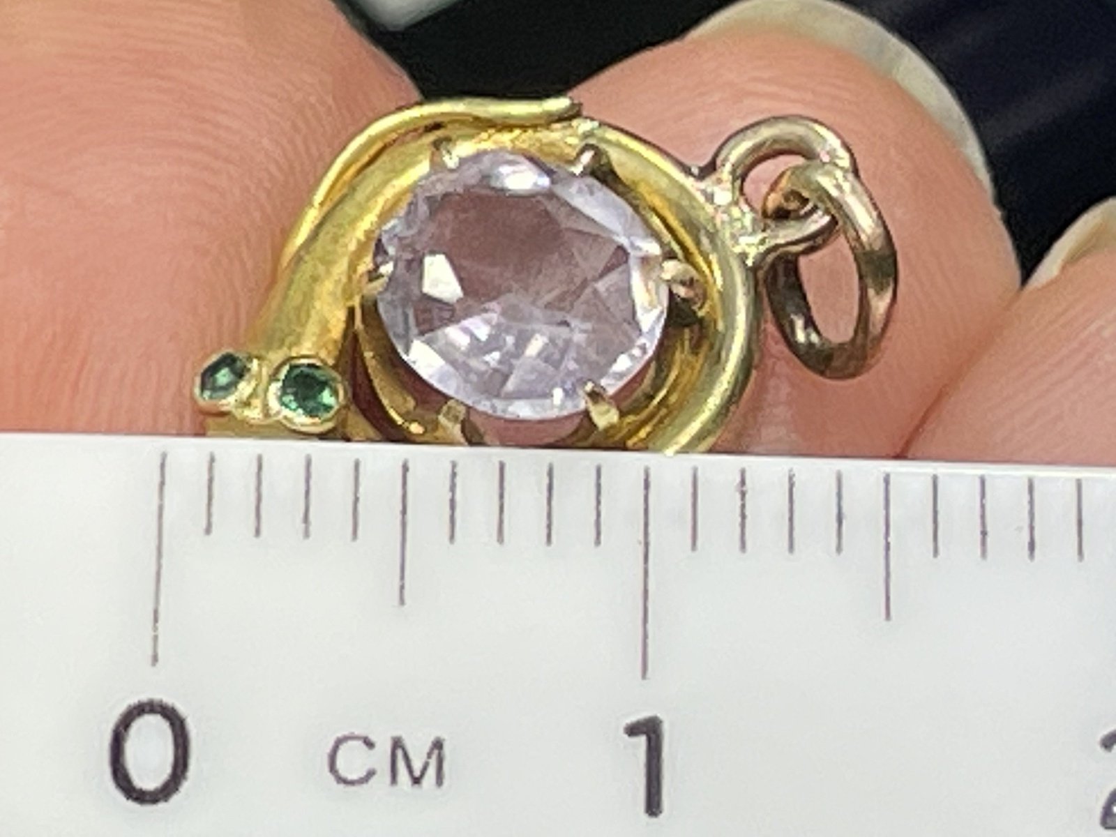 14k Yellow Gold SNAKE Pendant w Emerald Eyes & Amethyst Egg