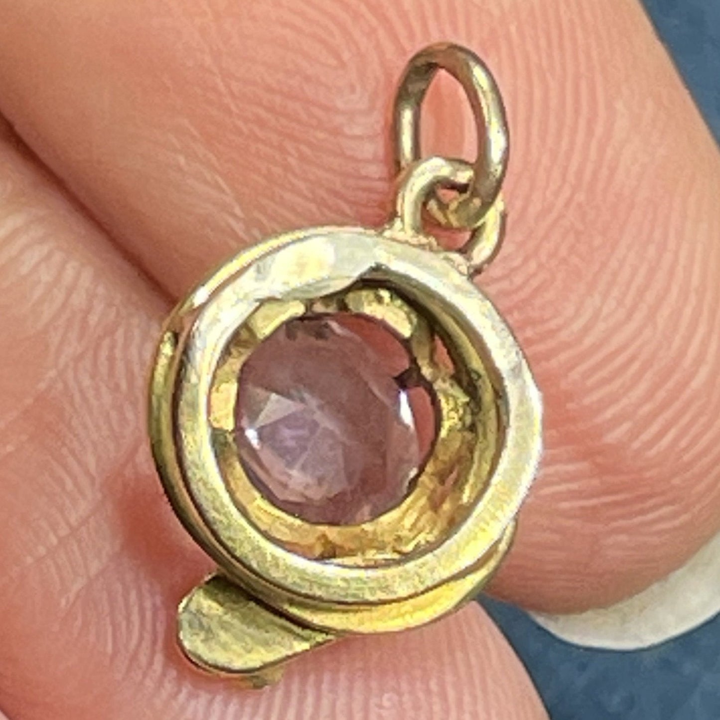 14k Yellow Gold SNAKE Pendant w Emerald Eyes & Amethyst Egg