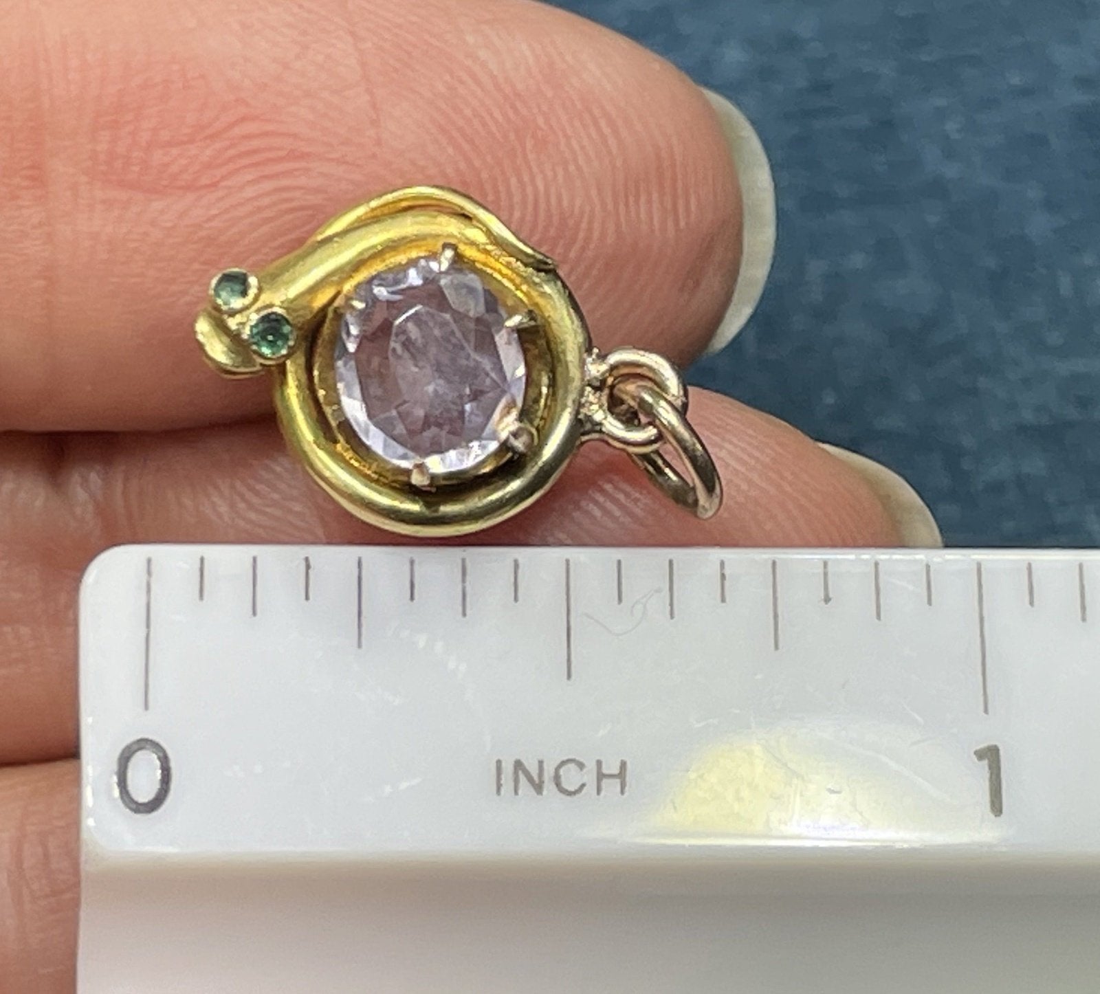 14k Yellow Gold SNAKE Pendant w Emerald Eyes & Amethyst Egg