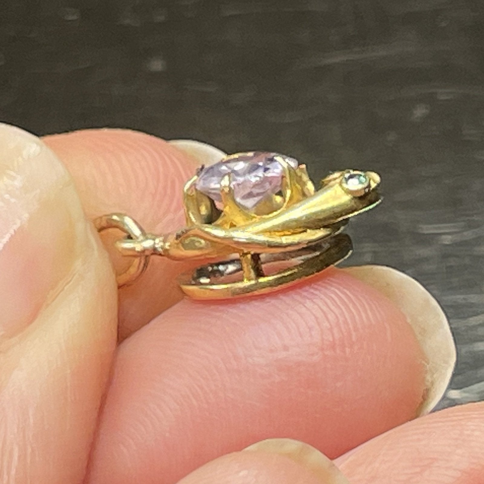 14k Yellow Gold SNAKE Pendant w Emerald Eyes & Amethyst Egg