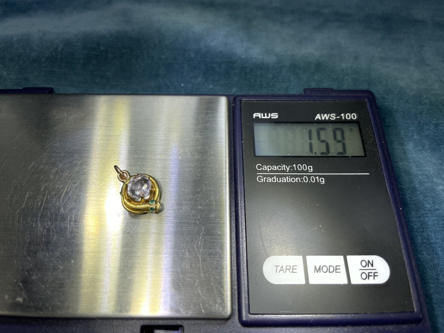 14k Yellow Gold SNAKE Pendant w Emerald Eyes & Amethyst Egg