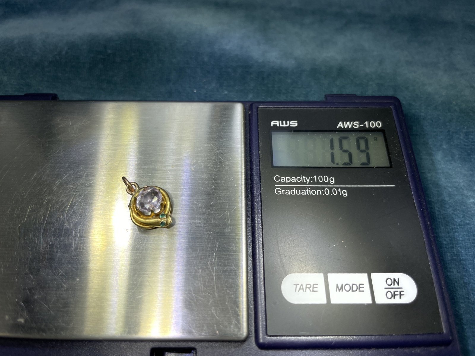 14k Yellow Gold SNAKE Pendant w Emerald Eyes & Amethyst Egg