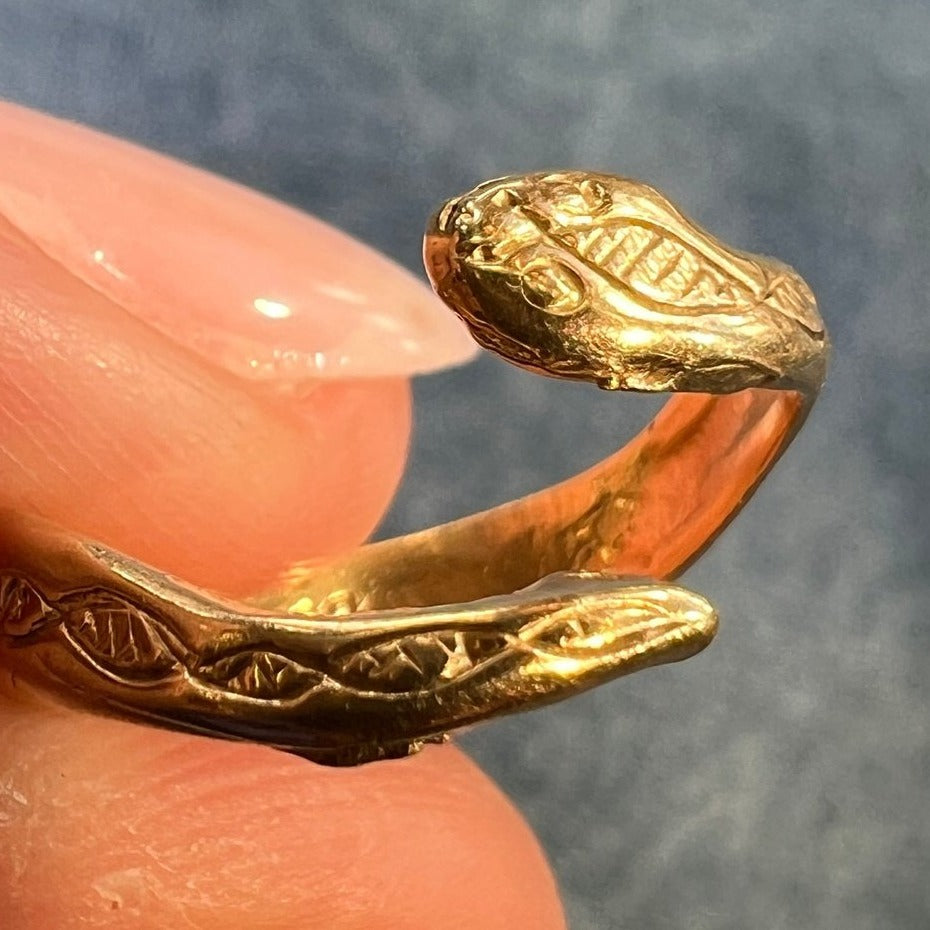 14k Yellow Gold SNAKE Wrap Bypass Ring. Teeny Tiny!