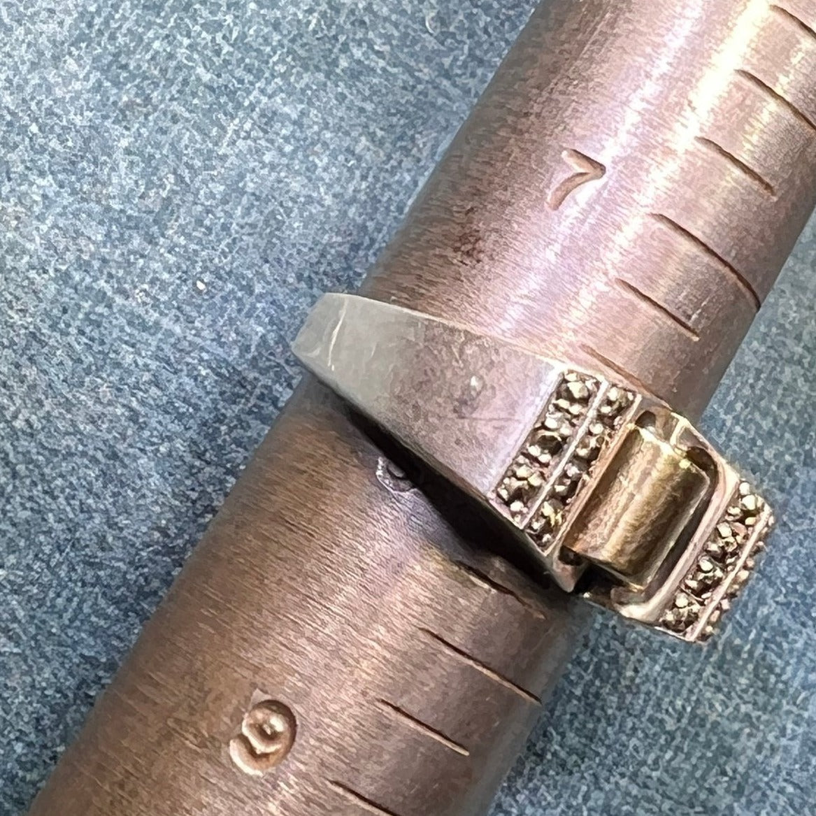 14k Yellow Gold + Silver Fidget Ring w Spinning Top. Marcasite