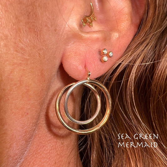 14k Yellow Gold & Sterling Double Hoop Earrings. East-West