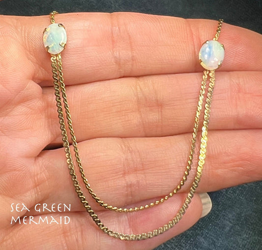 14k 1/20 Yellow Gold Filled Australian Opal 2 Chain Choker Necklace