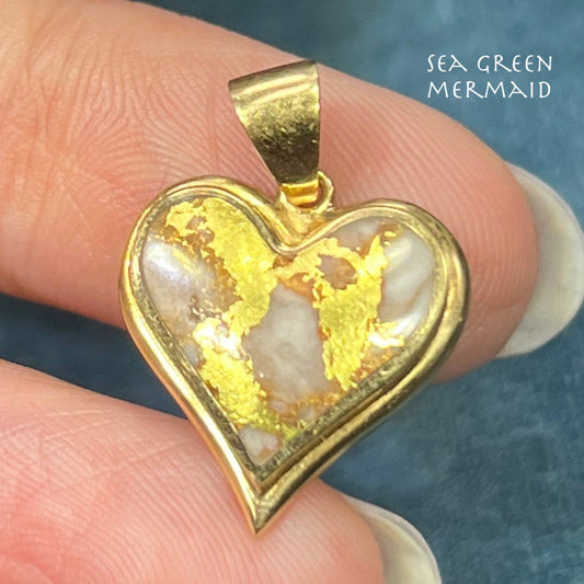 14k Alaskan Gold Bearing Quartz HEART Pendant 1" - *Video*
