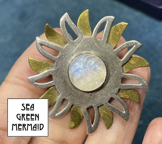 14k GF 925 Moonstone "Man in the Moon" Sunburst Pendant**VIDEO**