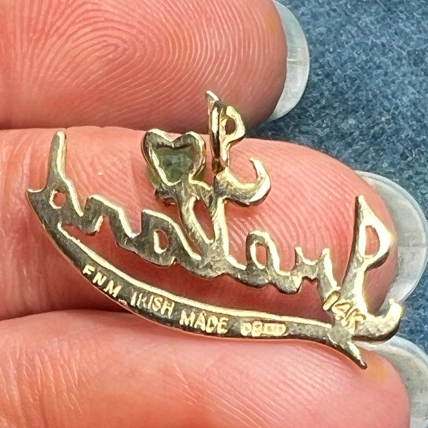 14k Gold 0.45 Ct Emerald Heart *I Love Ireland* Pendant. "Irish Made"