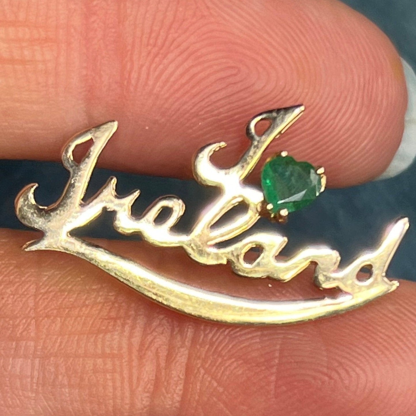 14k Gold 0.45 Ct Emerald Heart *I Love Ireland* Pendant. "Irish Made"