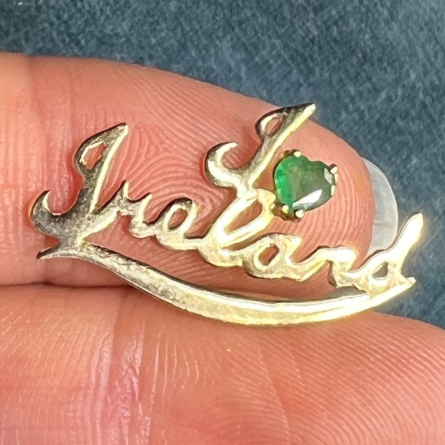 14k Gold 0.45 Ct Emerald Heart *I Love Ireland* Pendant. "Irish Made"