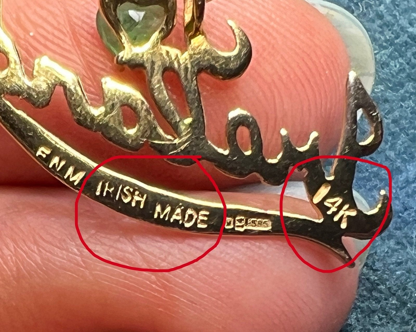 14k Gold 0.45 Ct Emerald Heart *I Love Ireland* Pendant. "Irish Made"