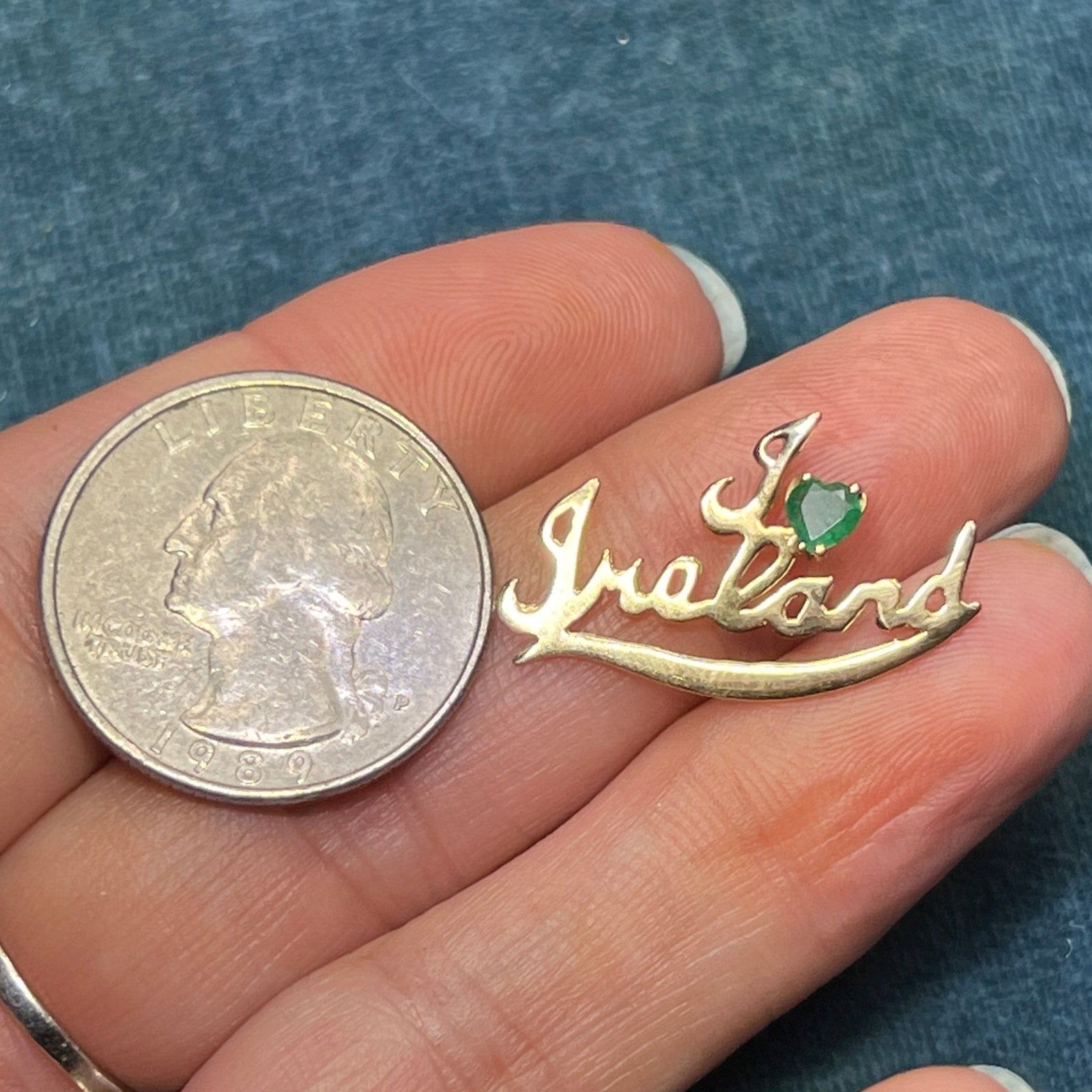 14k Gold 0.45 Ct Emerald Heart *I Love Ireland* Pendant. "Irish Made"