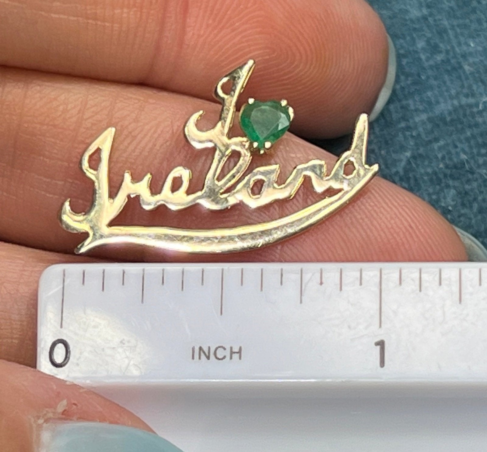 14k Gold 0.45 Ct Emerald Heart *I Love Ireland* Pendant. "Irish Made"