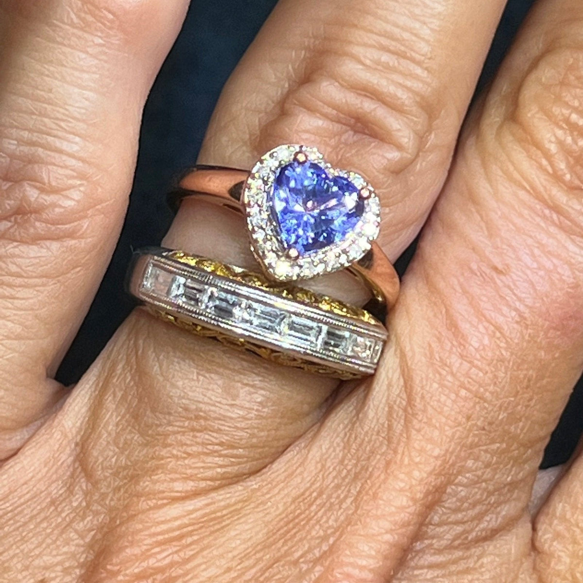 14k Gold 1.2 Ct Blueberry Tanzanite Heart & Diamond Halo Ring