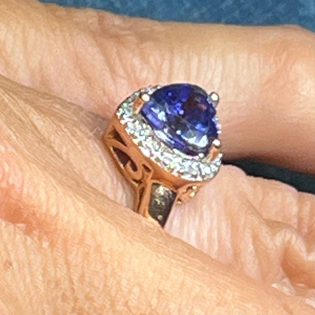 14k Gold 1.2 Ct Blueberry Tanzanite Heart & Diamond Halo Ring