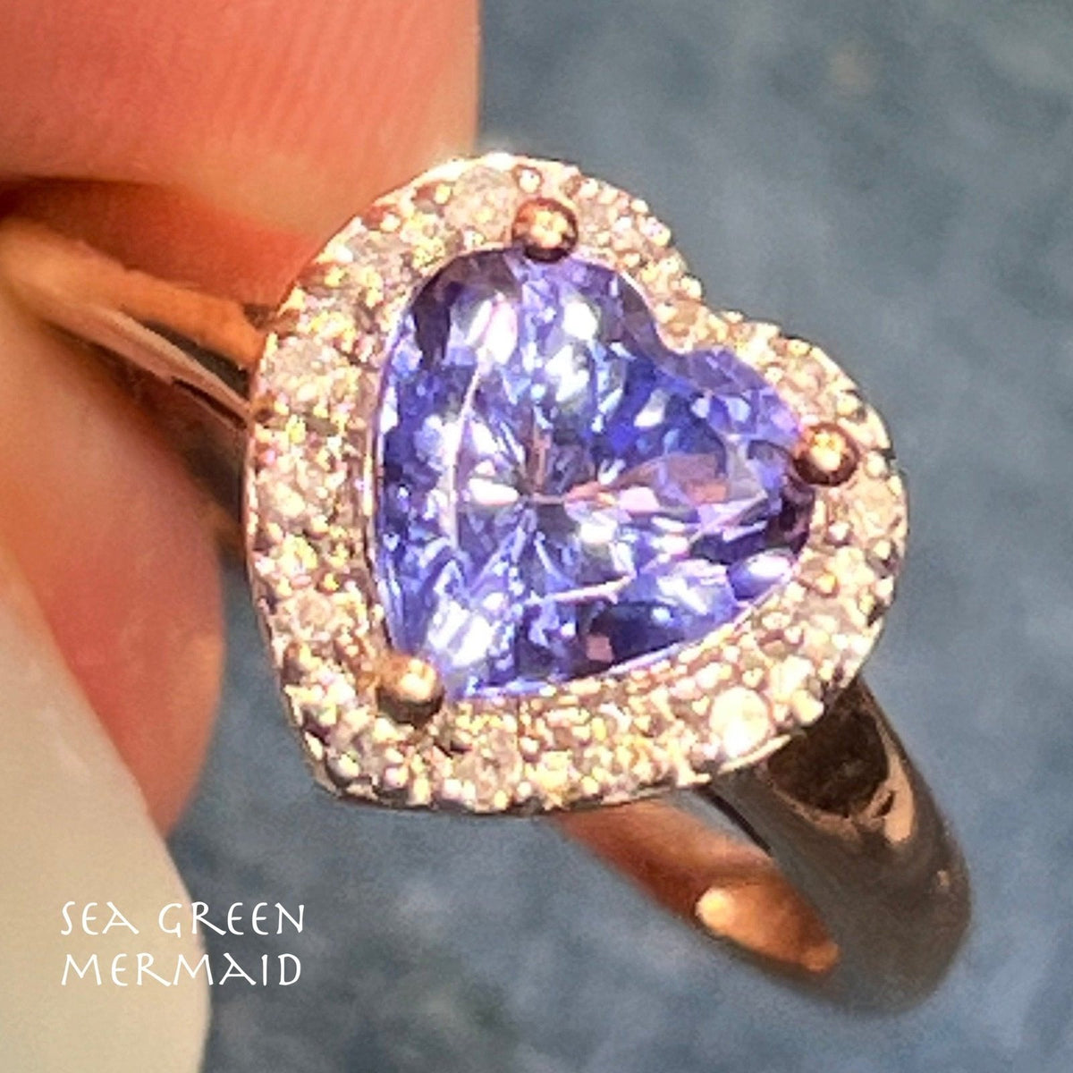 14k Gold 1.2 Ct Blueberry Tanzanite Heart & Diamond Halo Ring