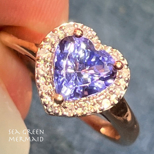 14k Gold 1.2 Ct Blueberry Tanzanite Heart & Diamond Halo Ring