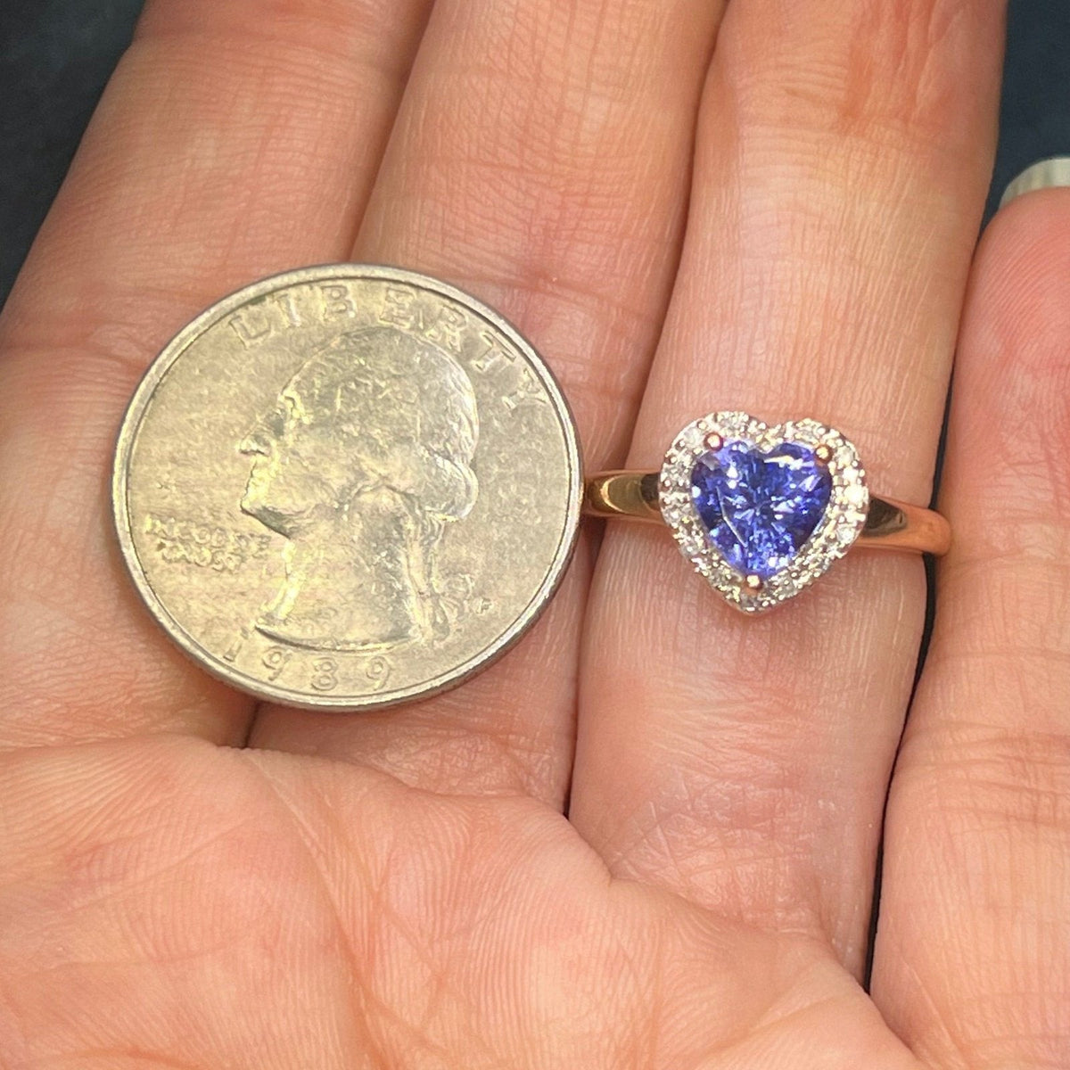14k Gold 1.2 Ct Blueberry Tanzanite Heart & Diamond Halo Ring