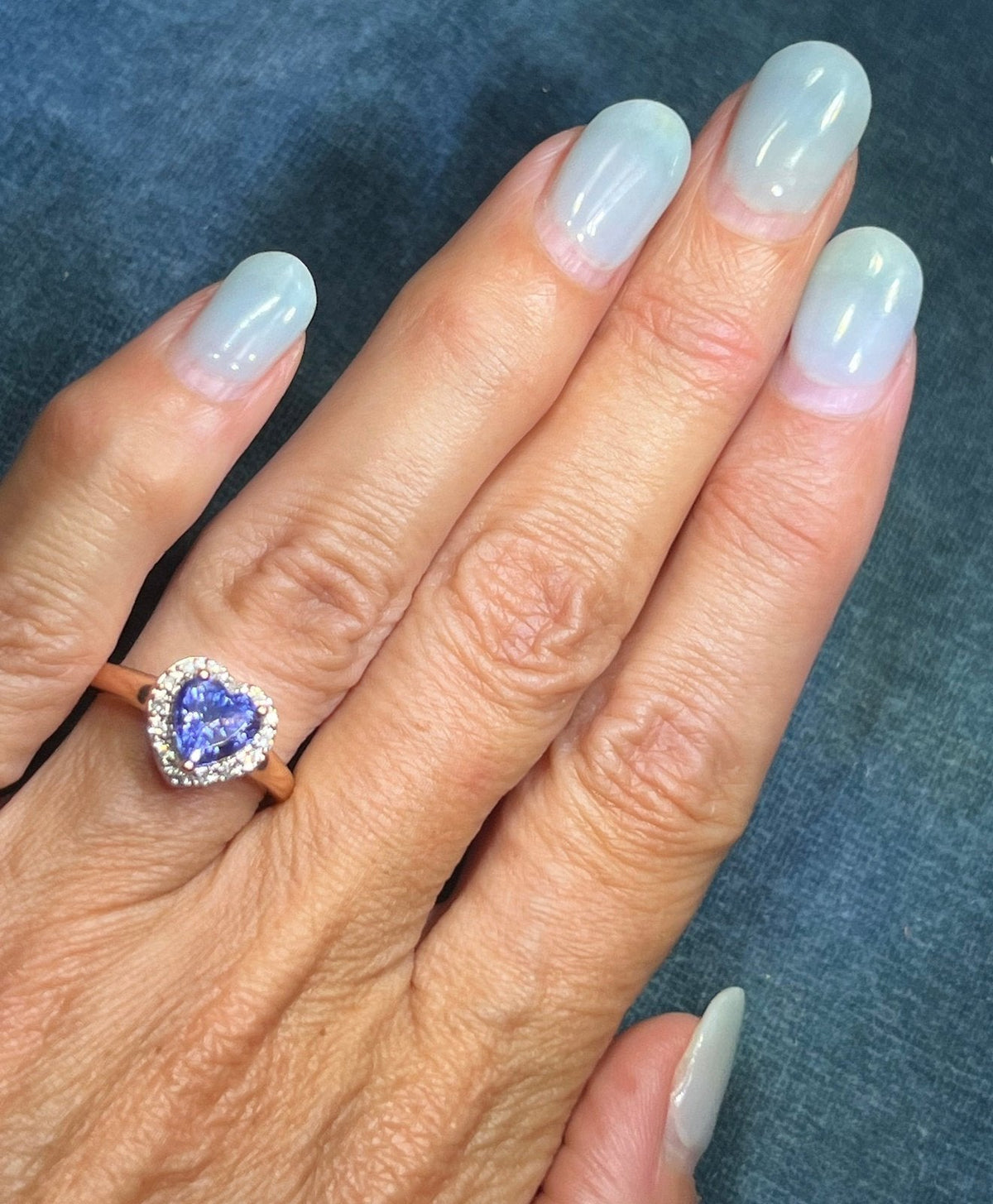 14k Gold 1.2 Ct Blueberry Tanzanite Heart & Diamond Halo Ring