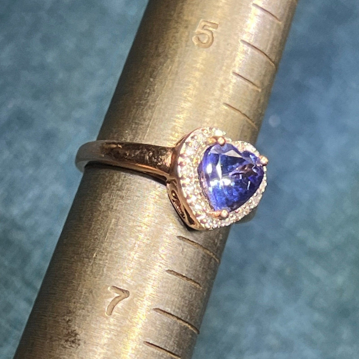 14k Gold 1.2 Ct Blueberry Tanzanite Heart & Diamond Halo Ring