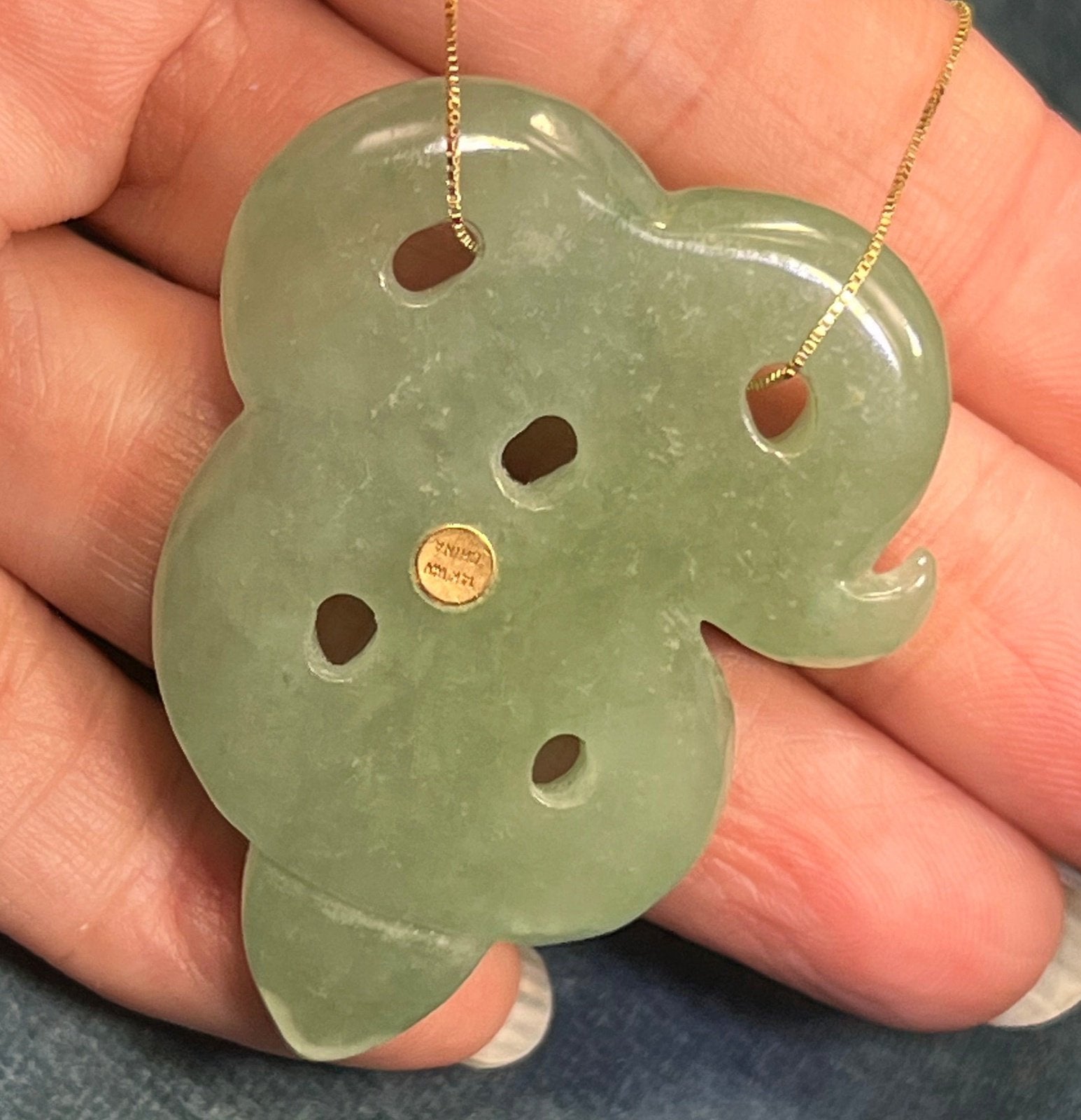 14k Gold 2 30g Carved Jade Snake Pendant w Ruby Eyes 18 Box Chain Sea Green Mermaid