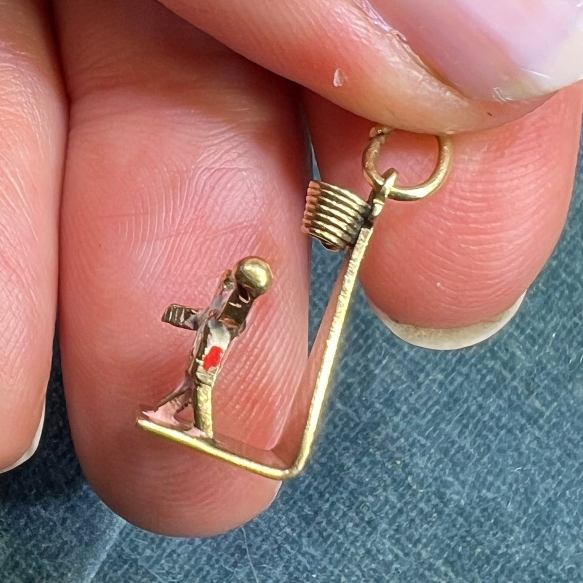 14k Gold 2 Tiny Basketball Players + Hoop Pendant. Enamel