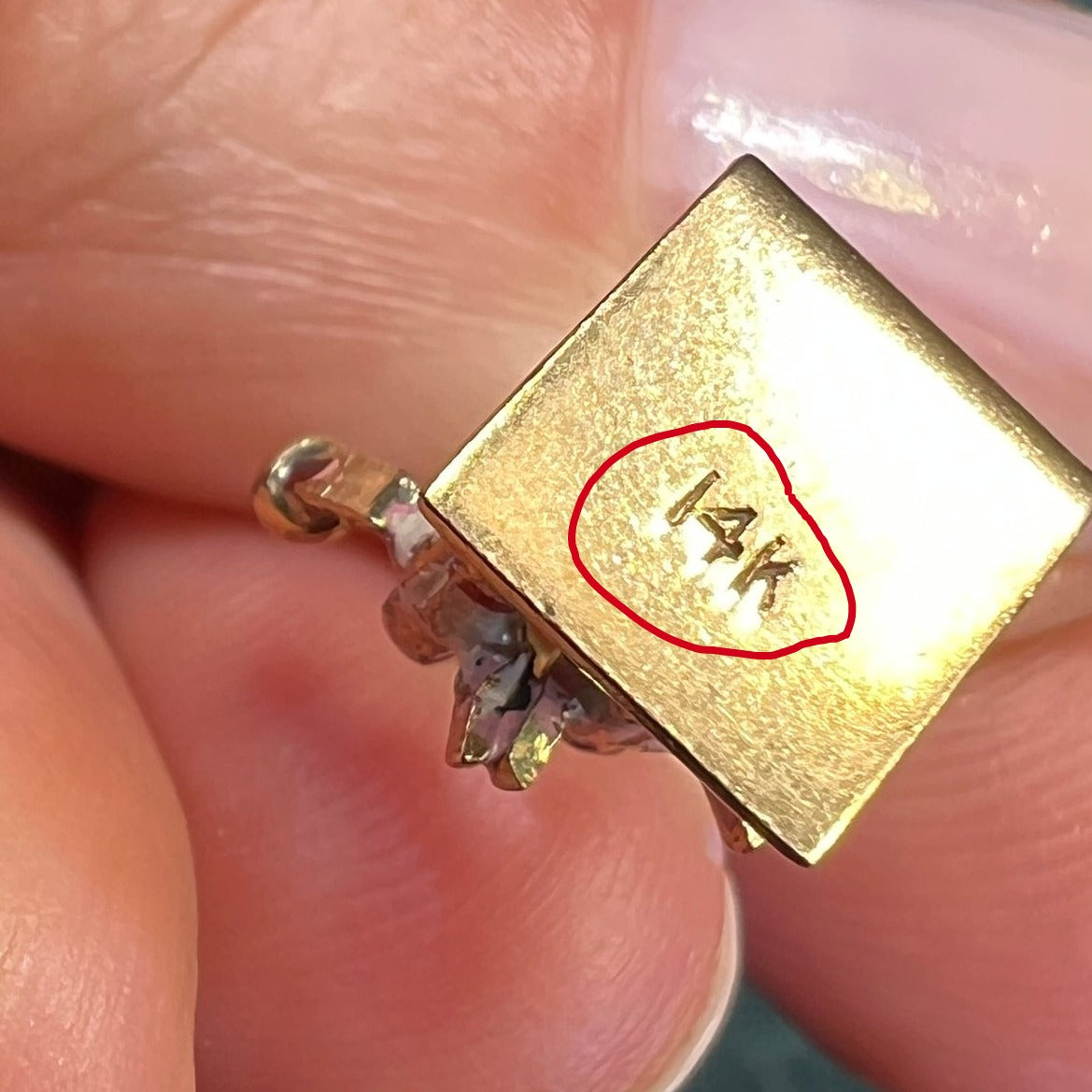 14k Gold 2 Tiny Basketball Players + Hoop Pendant. Enamel