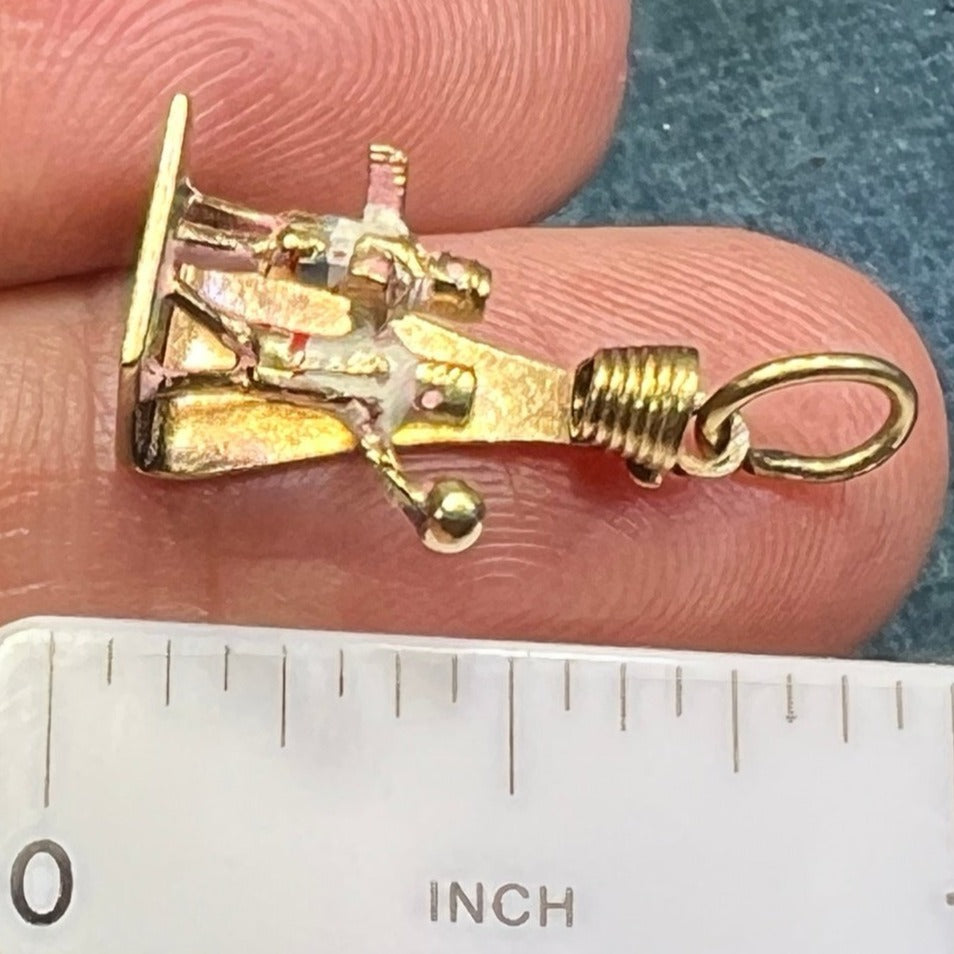 14k Gold 2 Tiny Basketball Players + Hoop Pendant. Enamel