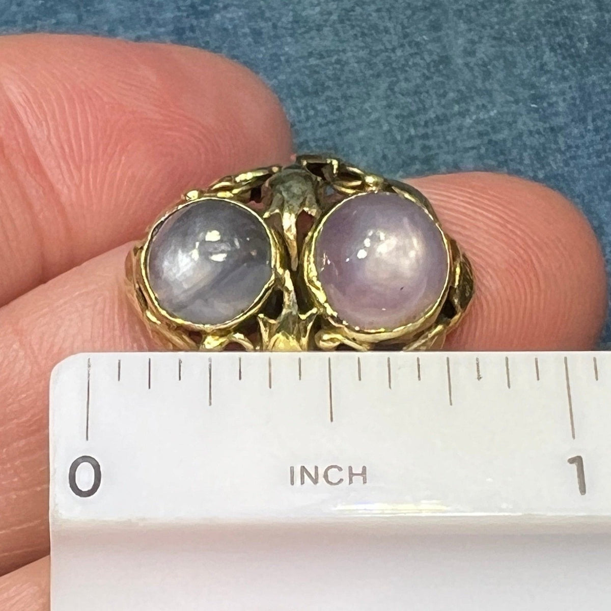 14k Gold 5 TCW Lavender + Gray DOUBLE Star Sapphire Filigree Ring *Video*