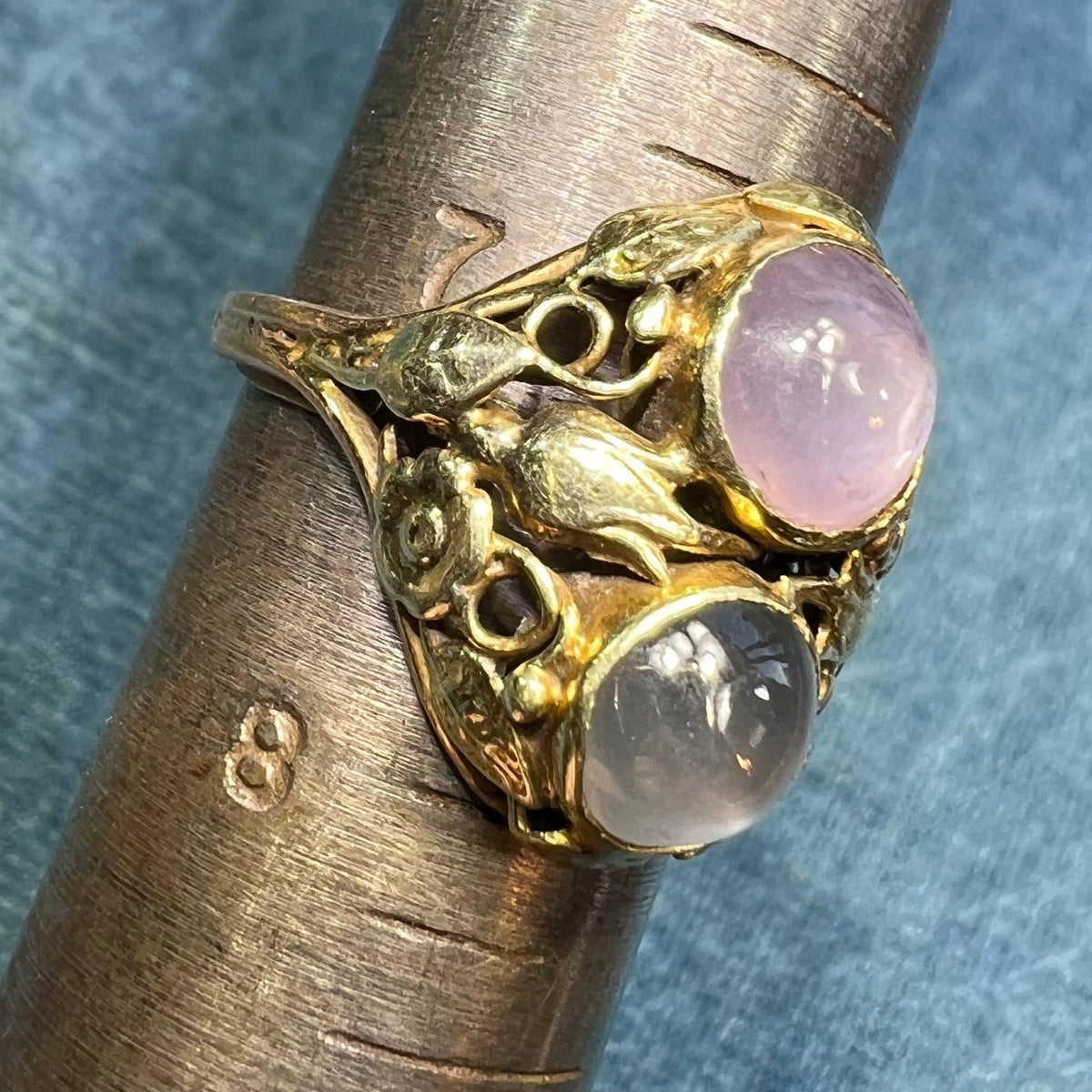 14k Gold 5 TCW Lavender + Gray DOUBLE Star Sapphire Filigree Ring *Video*