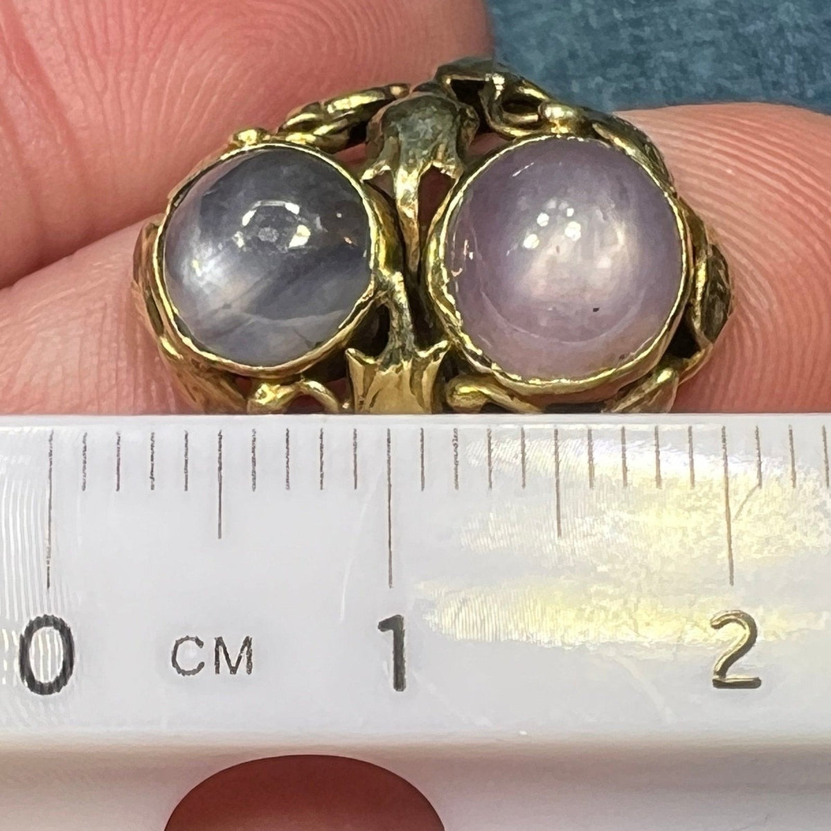 14k Gold 5 TCW Lavender + Gray DOUBLE Star Sapphire Filigree Ring *Video*