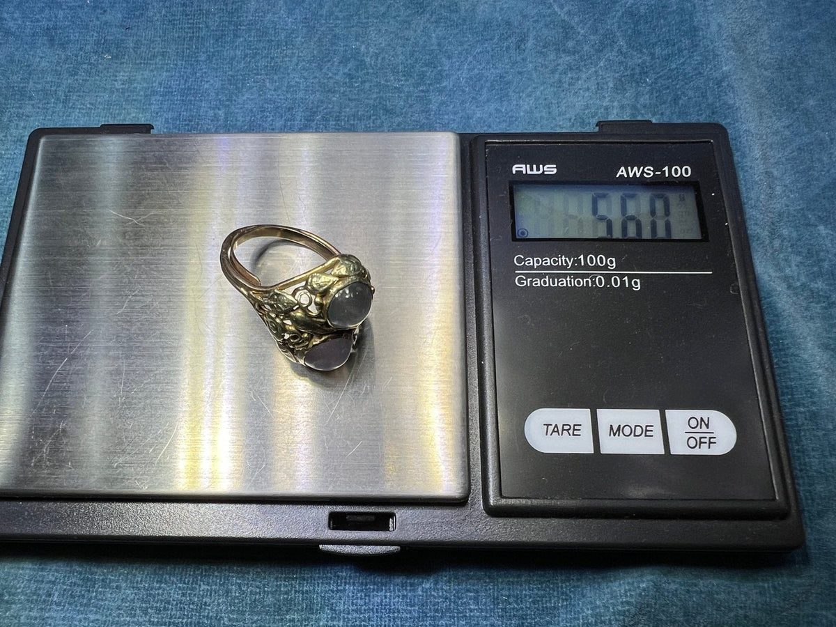 14k Gold 5 TCW Lavender + Gray DOUBLE Star Sapphire Filigree Ring *Video*