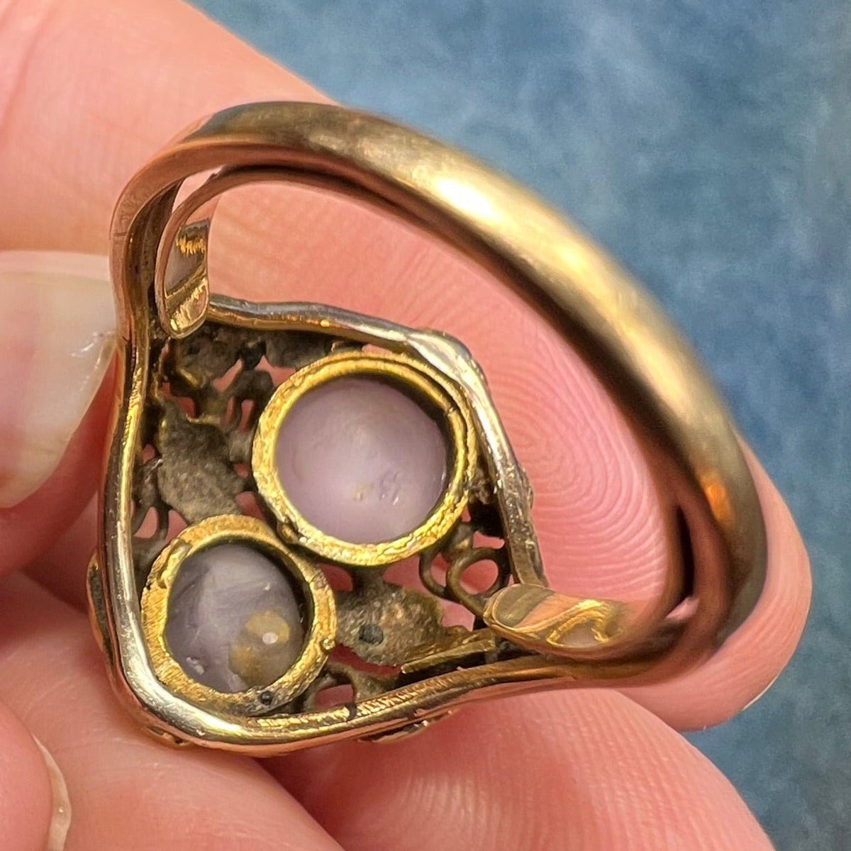 14k Gold 5 TCW Lavender + Gray DOUBLE Star Sapphire Filigree Ring *Video*