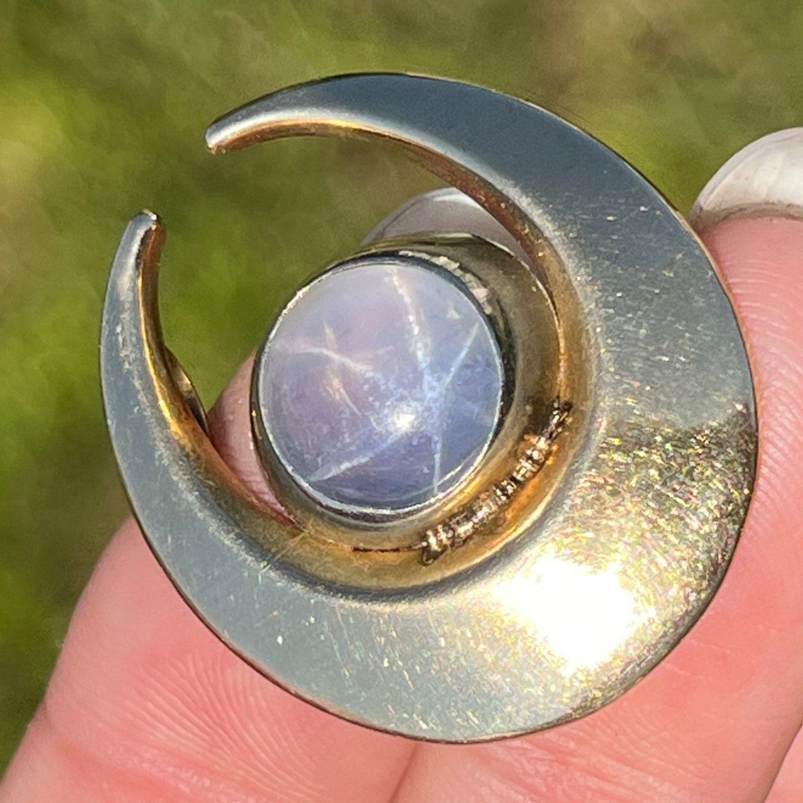 14k Gold 8 Ct Lavender-Gray Blue Star Sapphire Pendant *Video*
