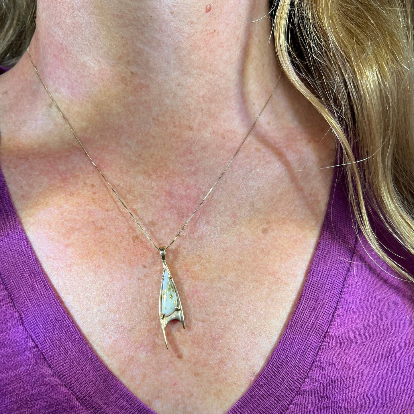 14k Gold ALASKAN Gold in Quartz Tribal Pendant. 1.7" *Video*