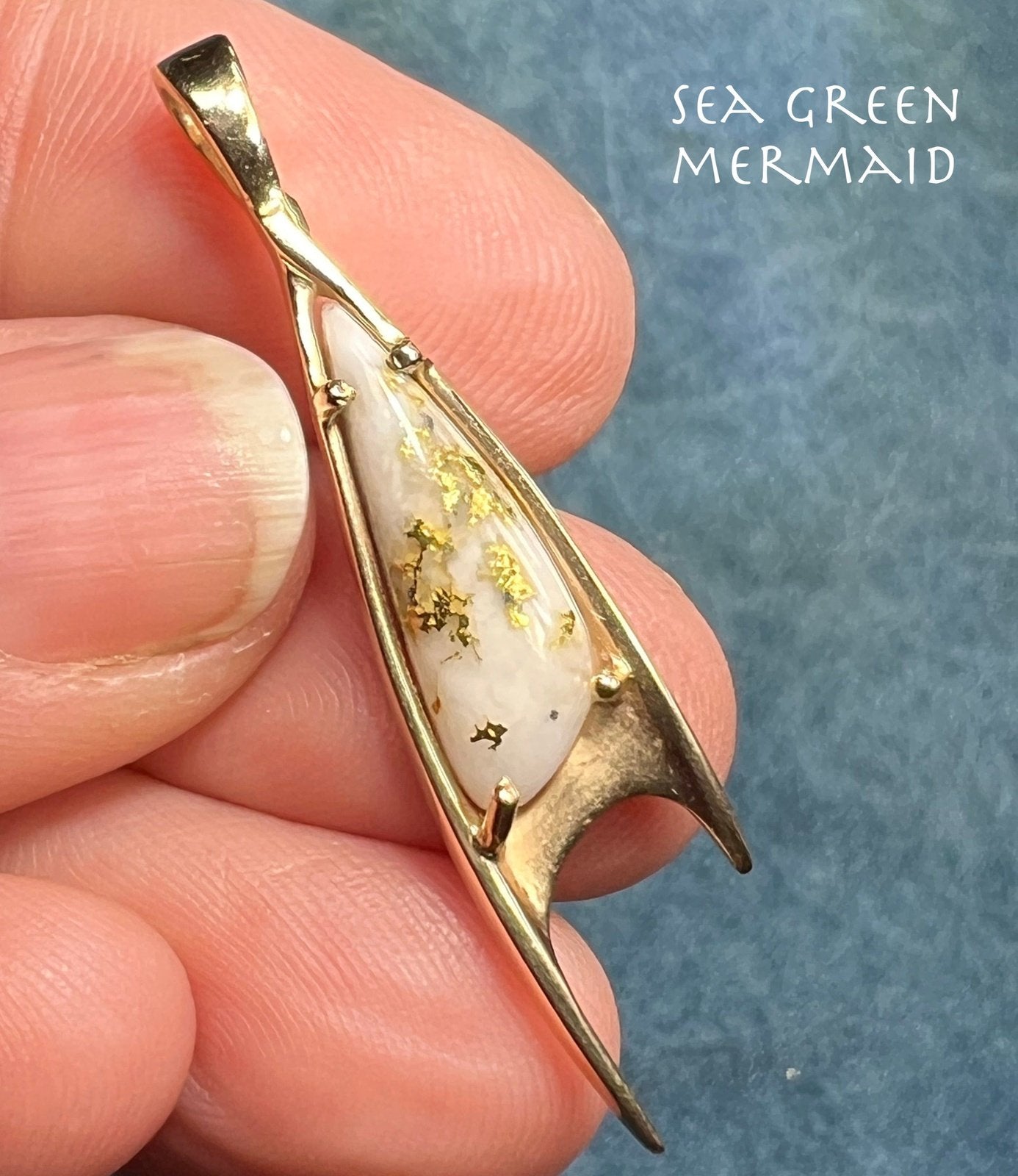 14k Gold ALASKAN Gold in Quartz Tribal Pendant. 1.7" *Video*