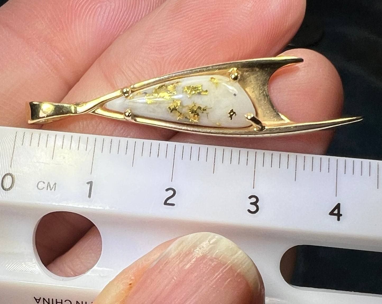 14k Gold ALASKAN Gold in Quartz Tribal Pendant. 1.7" *Video*