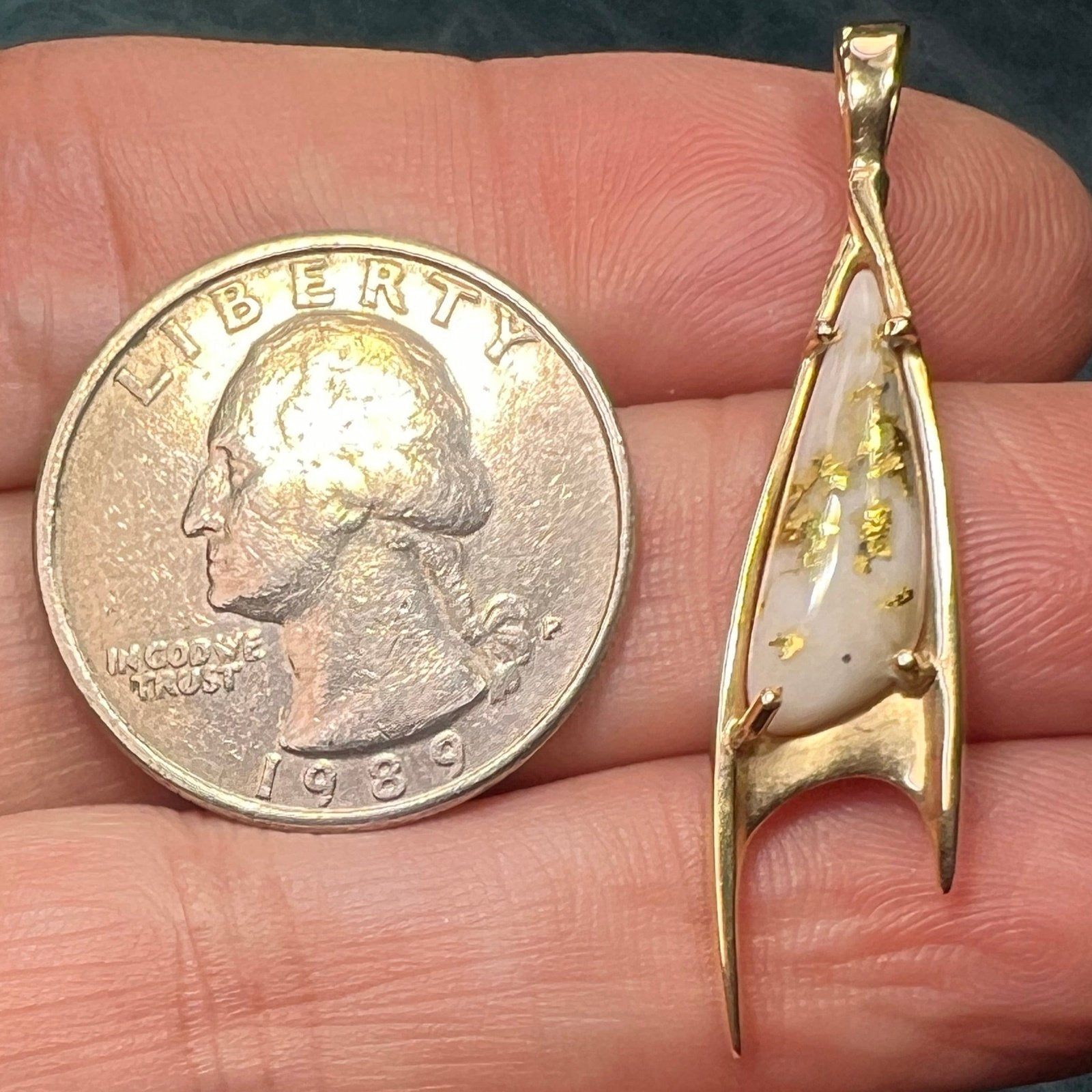 14k Gold ALASKAN Gold in Quartz Tribal Pendant. 1.7" *Video*