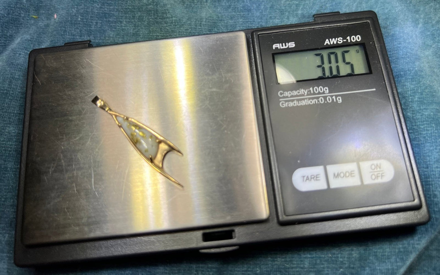 14k Gold ALASKAN Gold in Quartz Tribal Pendant. 1.7" *Video*