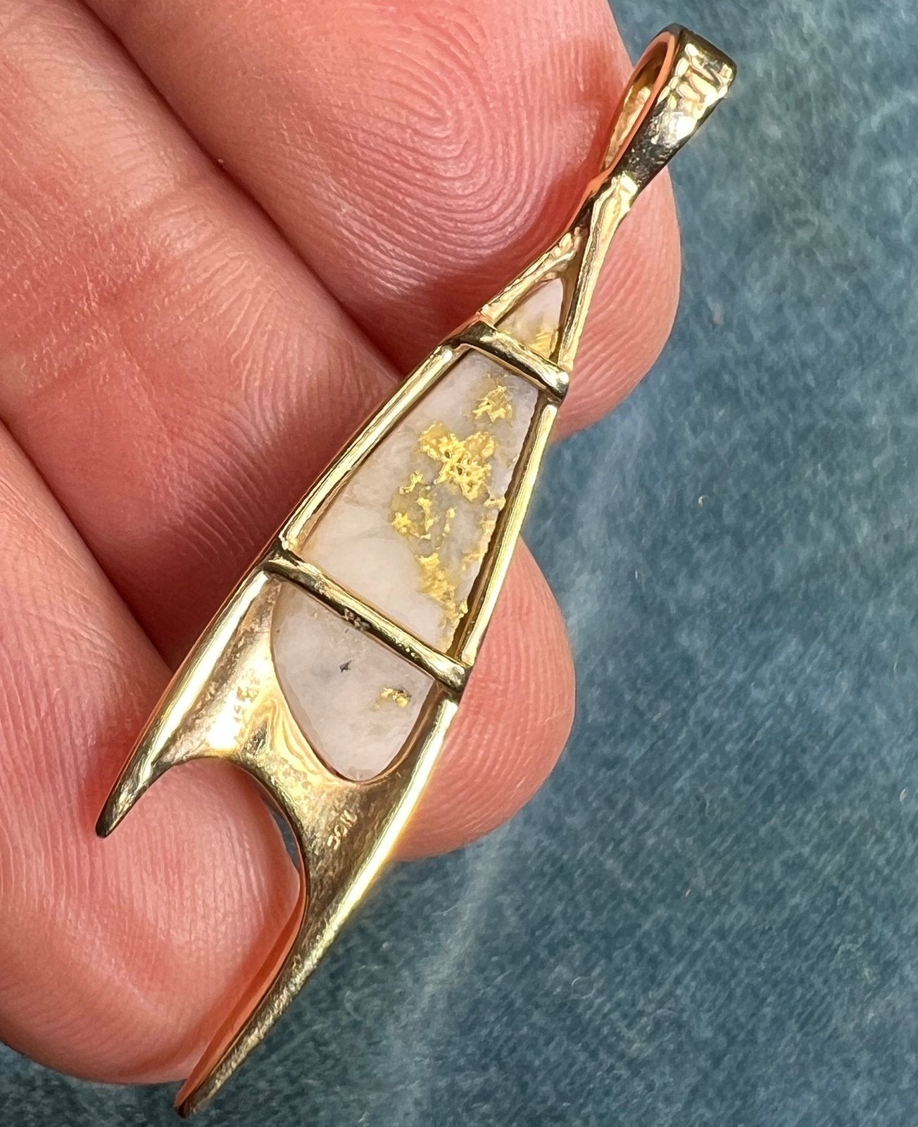 14k Gold ALASKAN Gold in Quartz Tribal Pendant. 1.7" *Video*