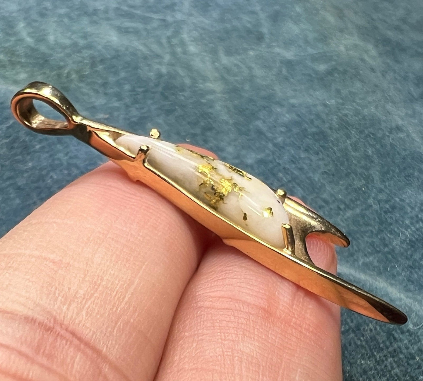 14k Gold ALASKAN Gold in Quartz Tribal Pendant. 1.7" *Video*
